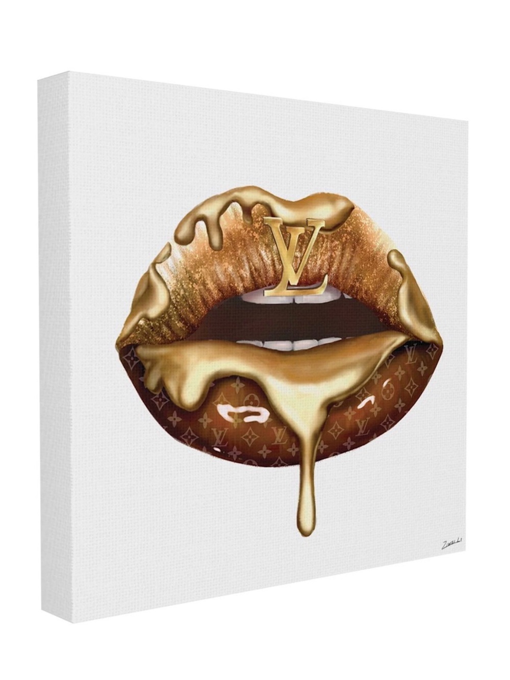 Gold Drip Lips Canvas Art - Designer-Inspired Glam